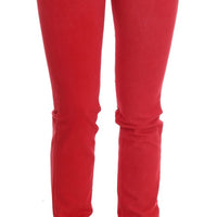 Red Cotton Stretch Slim Jeans