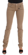 Beige Cotton Stretch Slim Fit Jeans