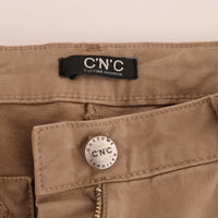 Beige Cotton Stretch Slim Fit Jeans