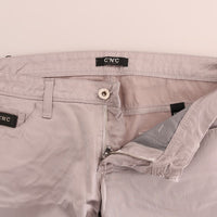 Beige Cotton Slim Fit Jeans