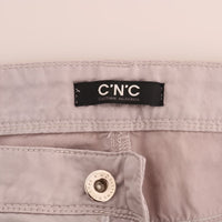 Beige Cotton Slim Fit Jeans