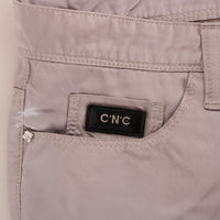 Beige Cotton Slim Fit Jeans