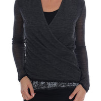 Gray Wool Lace Top Long Sleeved T-shirt