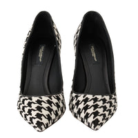 White Black Hair Leather Pumps