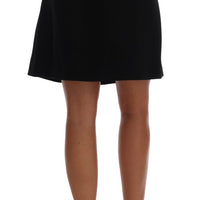 Black Embellished Wheel Wool Crepe Mini Skirt