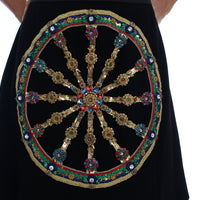 Black Embellished Wheel Wool Crepe Mini Skirt