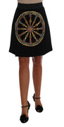 Black Embellished Wheel Wool Crepe Mini Skirt