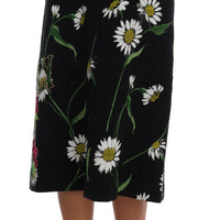 Black Embellished Daisy Brocade Skirt