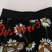 Black Embellished Daisy Brocade Skirt