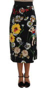 Black Embellished Daisy Brocade Skirt