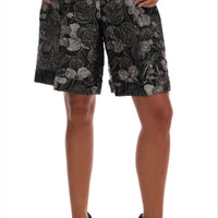 Gray Floral Brocade High Waist Shorts