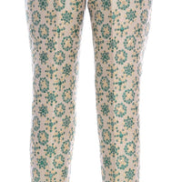 Green Beige Floral Brocade Pants