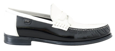 Black White Leather Loafers