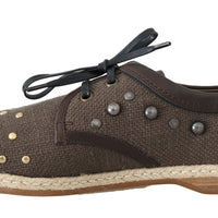 Brown Linen Leather Studded Casual Shoes