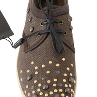 Brown Linen Leather Studded Casual Shoes