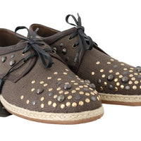 Brown Linen Leather Studded Casual Shoes