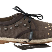 Brown Linen Leather Studded Casual Shoes