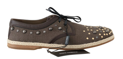 Brown Linen Leather Studded Casual Shoes