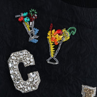 Black Brocade Cocktail Crystal Sweater