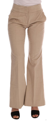 Beige Cotton Bootcut Pants