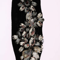 Black Knitted Floral Clear Crystal Socks