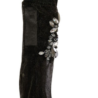 Black Stretch Floral Clear Crystal Socks