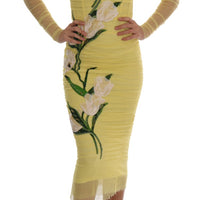 Yellow Floral Tulip Stretch Dress