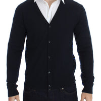 Blue Wool Button Down Logo Cardigan