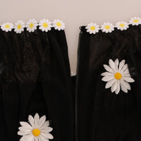 Black Silk Daisy Embroidered Dress