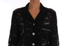 Black Crystal Button Floral Lace Shirt