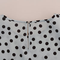 Blue Polka Dotted Silk Top Blouse