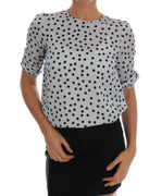 Blue Polka Dotted Silk Top Blouse