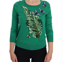 Green Silk Crystal Banana Sweater