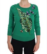 Green Silk Crystal Banana Sweater