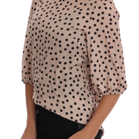 Beige Polka Dotted Silk Blouse