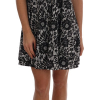 Black White Floral Print Cotton Dress