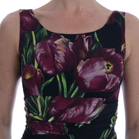 Black Silk Stretch Purple Tulip Dress
