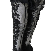Black Floral Embroidered Socks Boots