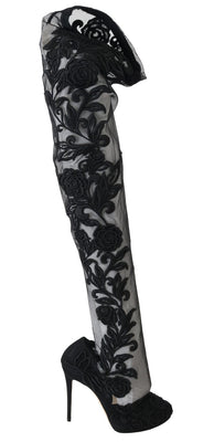 Black Floral Embroidered Socks Boots