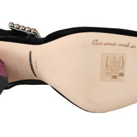 Black Velvet Pink Crystal Mary Janes Shoes