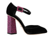 Black Velvet Pink Crystal Mary Janes Shoes