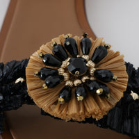 Black Beige Crystal Raffia Suede Shoes