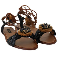 Black Beige Crystal Raffia Suede Shoes