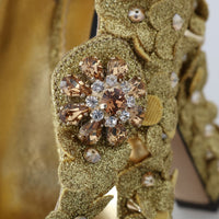 Gold Floral Crystal Mary Janes Pumps