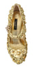 Gold Floral Crystal Mary Janes Pumps