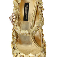 Gold Floral Crystal Mary Janes Pumps