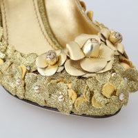 Gold Floral Crystal Mary Janes Pumps