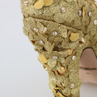 Gold Floral Crystal Mary Janes Pumps