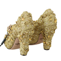 Gold Floral Crystal Mary Janes Pumps