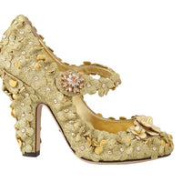 Gold Floral Crystal Mary Janes Pumps